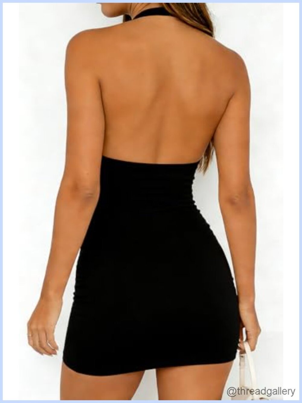 ForeFair Halter Neck Backless Ruched Mini Bodycon Dress Modal Spandex - Picture 3 of 4